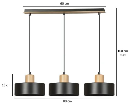 Lampadario a sospensione con filo TORIN 3xE27/15W/230V nero