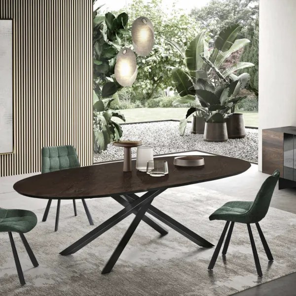 Tavolo ovale fisso con piano in Rovere Termico 210 cm RON