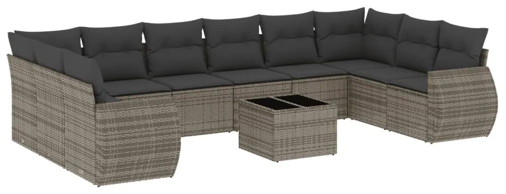 Set divani da giardino 11 pz con cuscini in polyrattan grigio