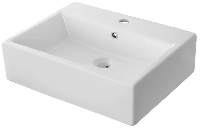 Lavabo da appoggio rettangolare 52x42 cm in ceramica bianco lucido