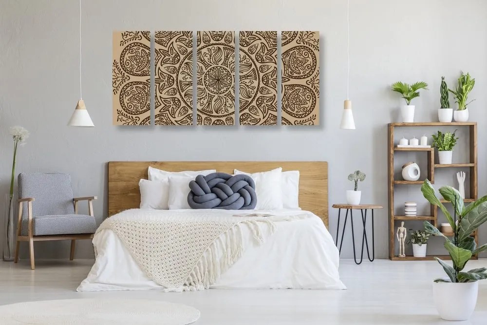 Quadri 5 pezzi – Mandala con motivo naturale astratto