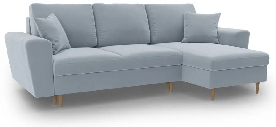 Divano angolare azzurro allungabile e con contenitore con rivestimento in velluto Kyoto – Cosmopolitan Design