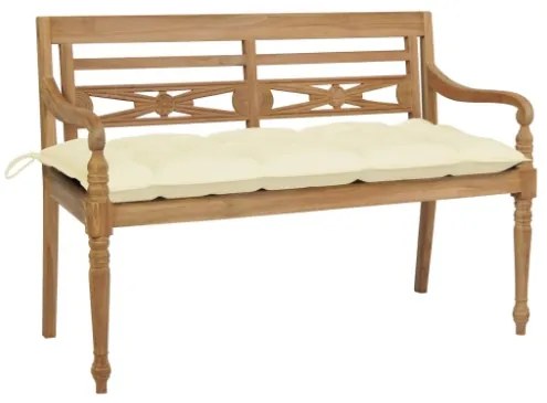 Panca Batavia con Cuscino Bianco Crema 120 cm Massello di Teak