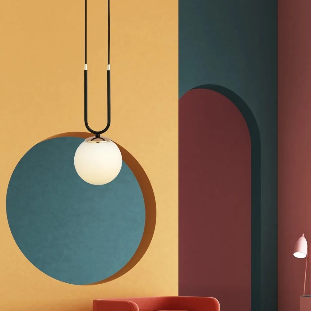 Lampadario a Sospensione in Acciaio e Vetro GLAM 1 Nero E14 Colore delle Sfere Bianco