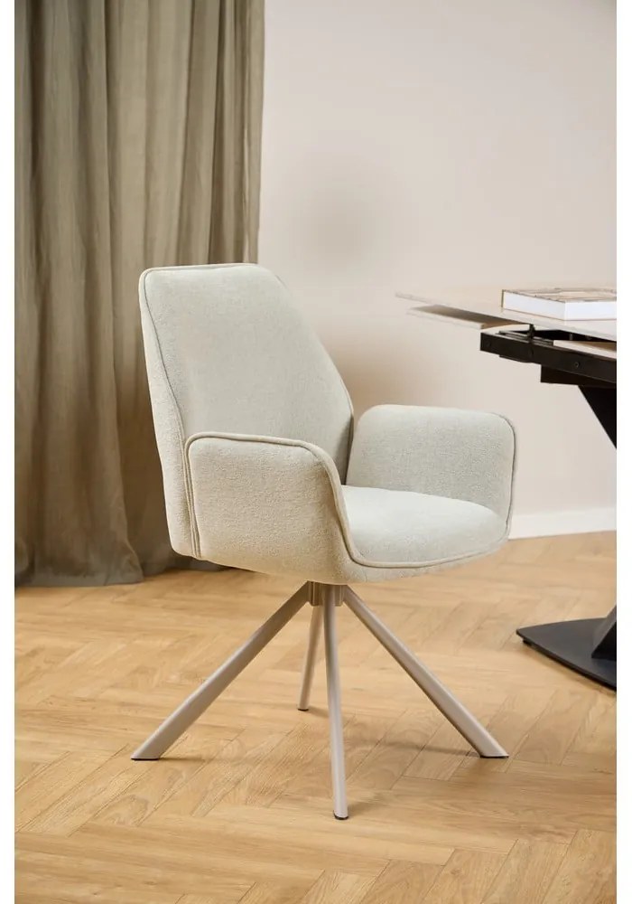 Sedia da pranzo beige in imbottito con braccioli Graham – Actona