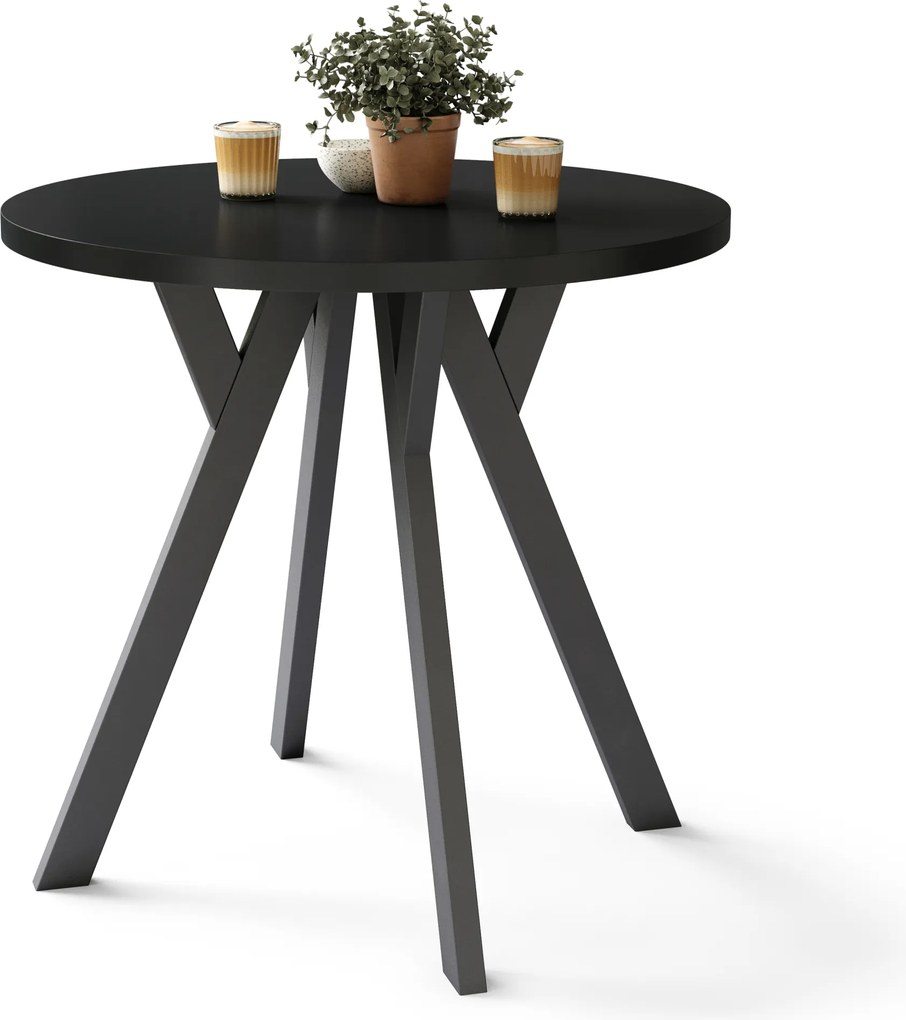 ALMO 80 Nero Opaco/gambe nere - TAVOLO ROTONDO CON GAMBE A Y LOFT/INDUSTRIALE PER CUCINA SOGGIORNO O SALA DA PRANZO