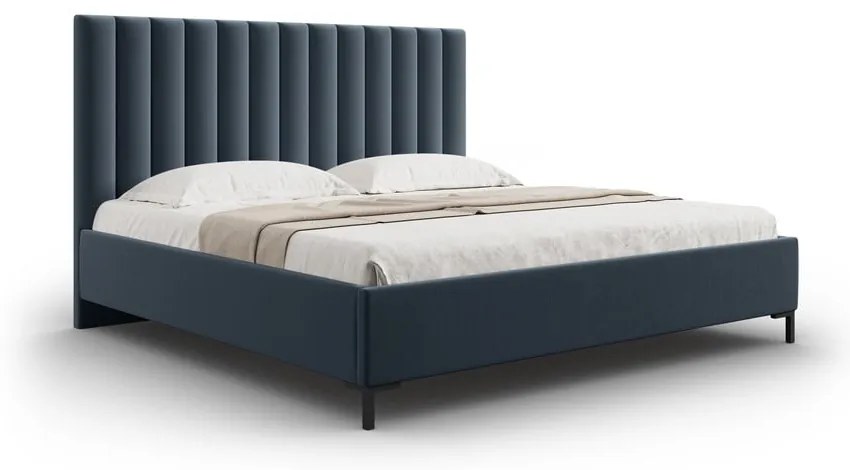 Letto matrimoniale imbottito blu scuro con contenitore con griglia 140x200 cm Casey - Mazzini Beds