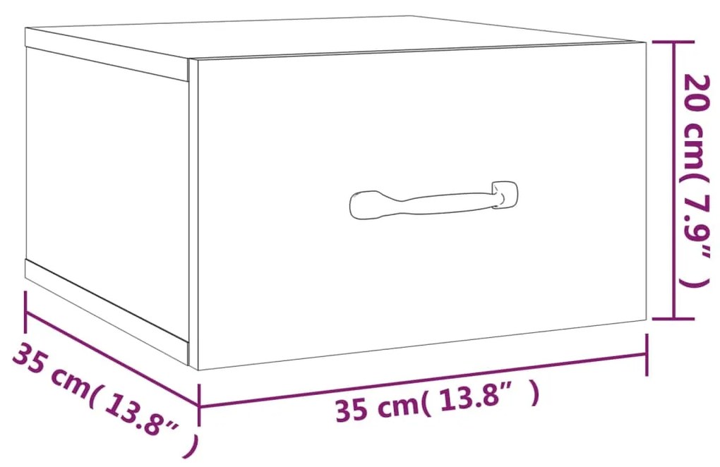 Comodini a Muro 2 pz Grigio Cemento 35x35x20 cm