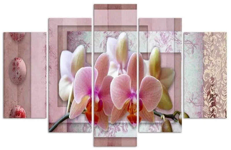 Quadri Quadro 5 pezzi Stampa su tela Orchidee a fiore rosa