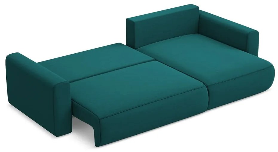 Divano angolare turchese allungabile/con contenitore (con penisola a destra/con chaise lounge) con rivestimento in velluto Kapua – Makamii