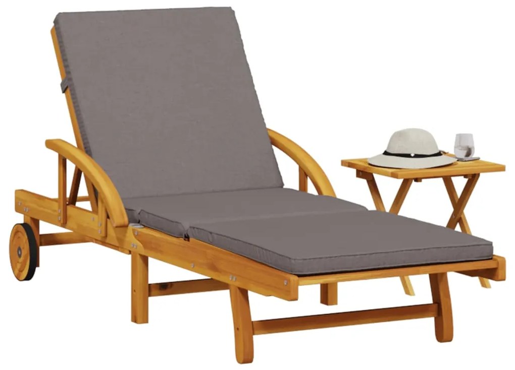 Lettino Prendisole Con Cuscino E Tavolino Legno Massello Acacia /