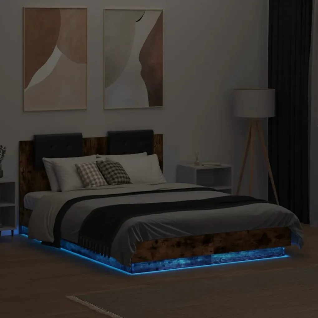Giroletto con testiera e led rovere fumo 135x190 cm