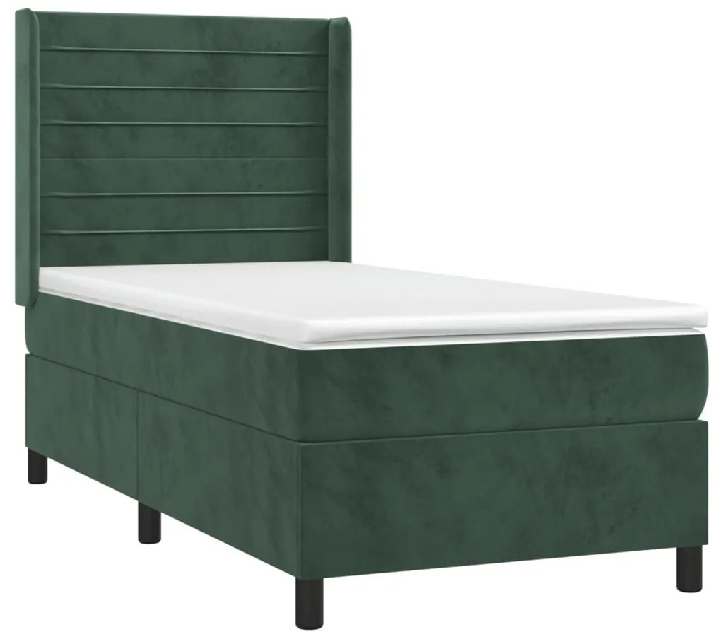 Letto a molle con materasso e led verde scuro 80x200cm velluto