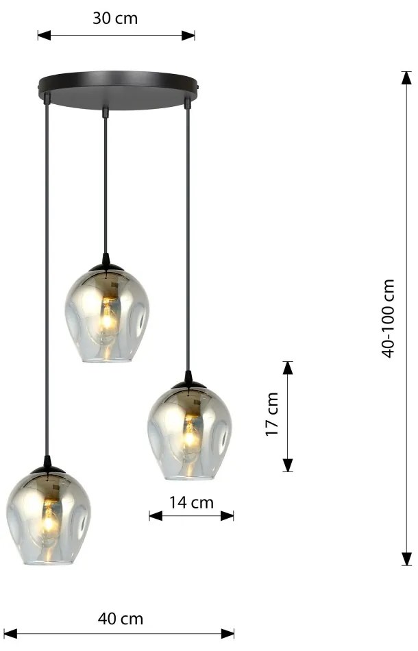 Lampadario a Sospensione in Acciaio e Vetro ISTAR 3 BL PREMIUM 3xE27 Colore delle Sfere Grafite