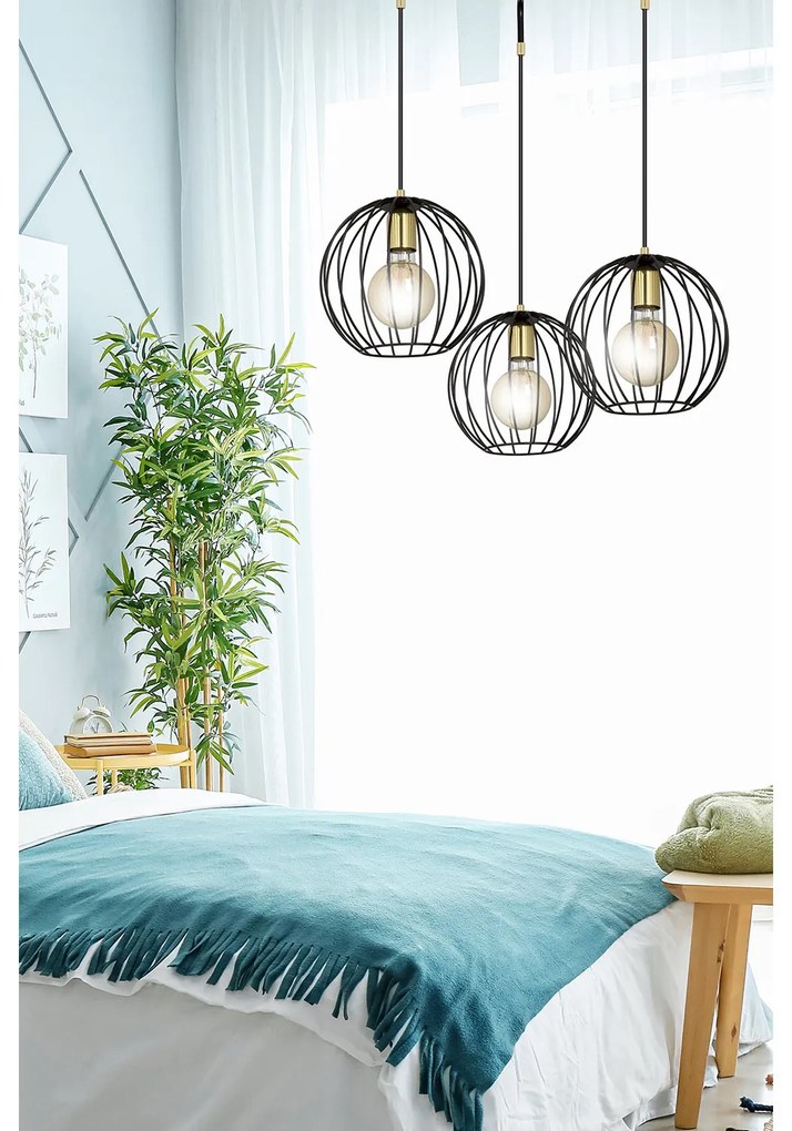 Lampadario Contemporaneo Omoikane Acciaio Nero 3 Luci E27 Ip20