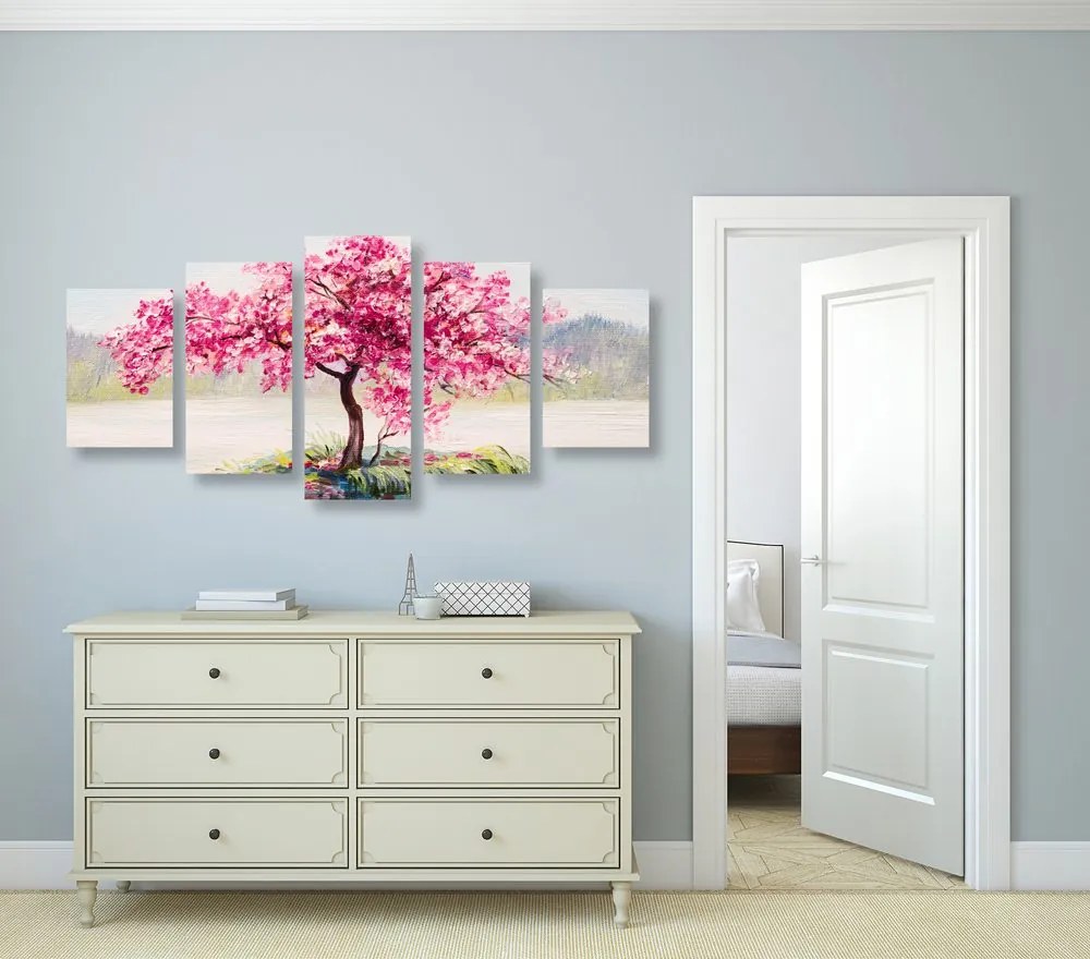 Quadri 5 pezzi – Ciliegio orientale in rosa