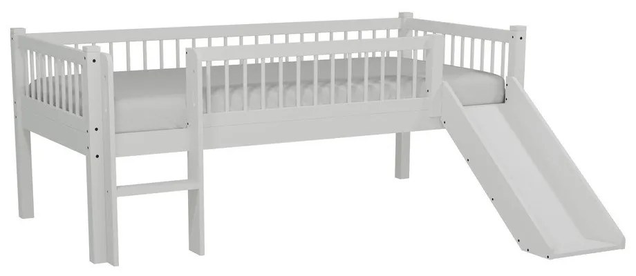 Letto da bambini rialzato bianco in rovere massiccio con scivolo con rete inclusa 90x200 cm Forrest – Vipack