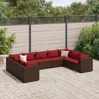 Set Divani da Giardino 9 pz con Cuscini in Polyrattan Marrone 3308269