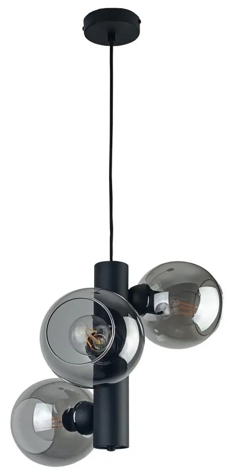 Lampadario a sospensione con filo TUBE 3xE27/60W/230V nero/fumé nero