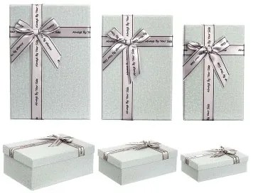 Set di Scatole Decorative Grigio scuro Cartone Fiocco 3 Pezzi