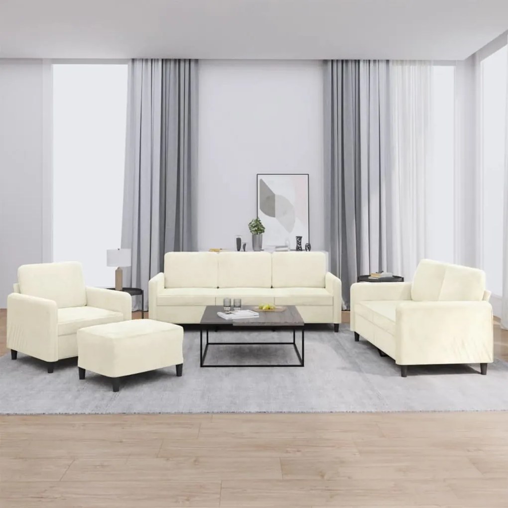 Set Di Divani 4 Pz Crema İn Velluto /