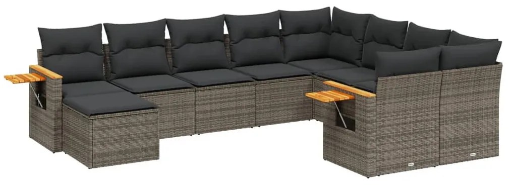 Set divano da giardino 10 pz con cuscini grigio in polyrattan