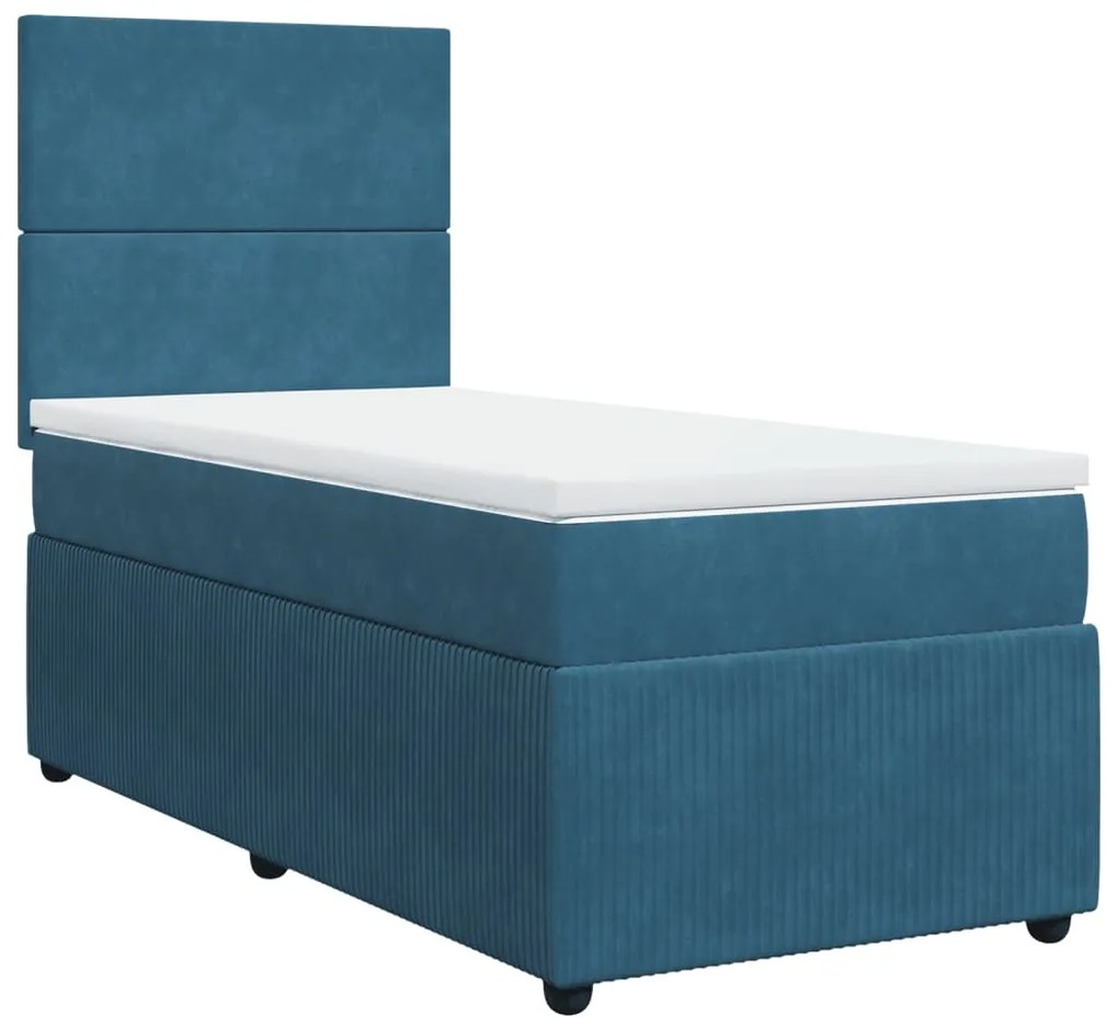 Giroletto a molle con materasso blu 90x200 cm in velluto