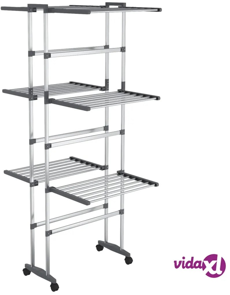 vidaXL Stendibiancheria a 3 Livelli con Ruote Argento 60x70x129 cm