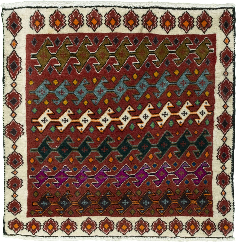 Shiraz Tappeto 60 x 70 Rosso (Iran) Annodato A Mano