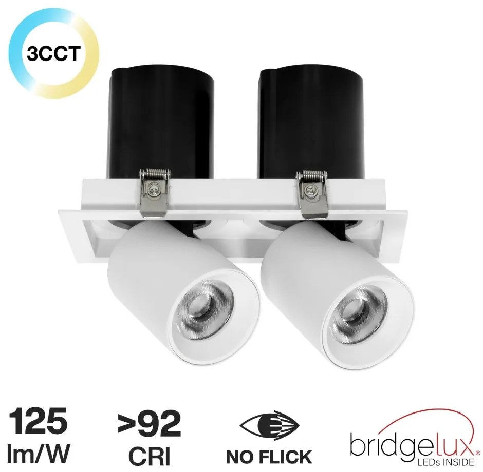 Faro LED da Incasso Orientabile 2x15W CCT Foro 185x100mm Bridgelux LED Colore Bianco Variabile CCT