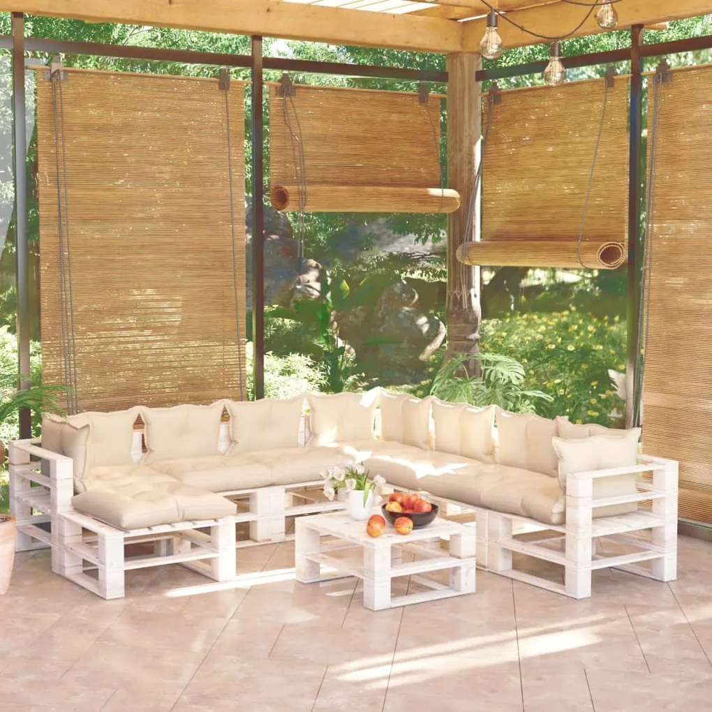 Set divani da giardino pallet 9 pz con cuscini in legno di pino