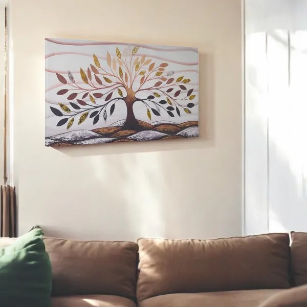 Quadro tela moderno 80x160 cm Albero Della Vita con dettagli in argento e oro