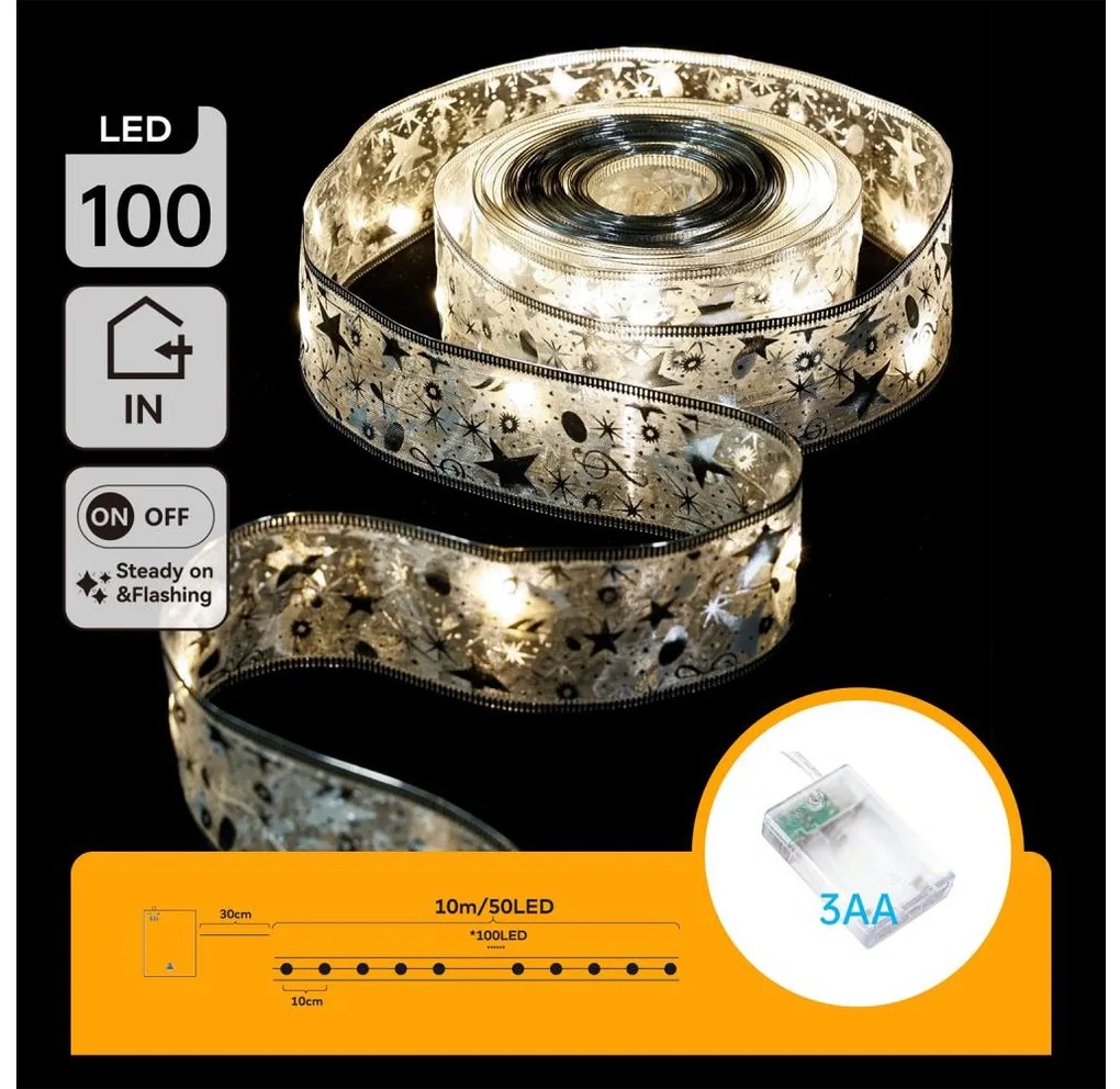 Aigostar - Catena luminosa LED per Natale 100xLED/3xAA 10m bianco caldo argento