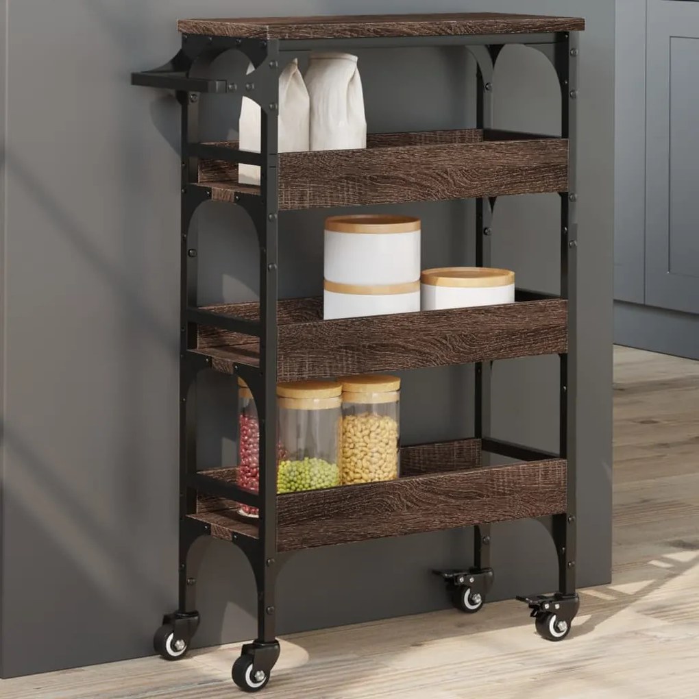 Carrello Cucina Rovere Marrone 53x20x76 Cm Legno Multistrato /