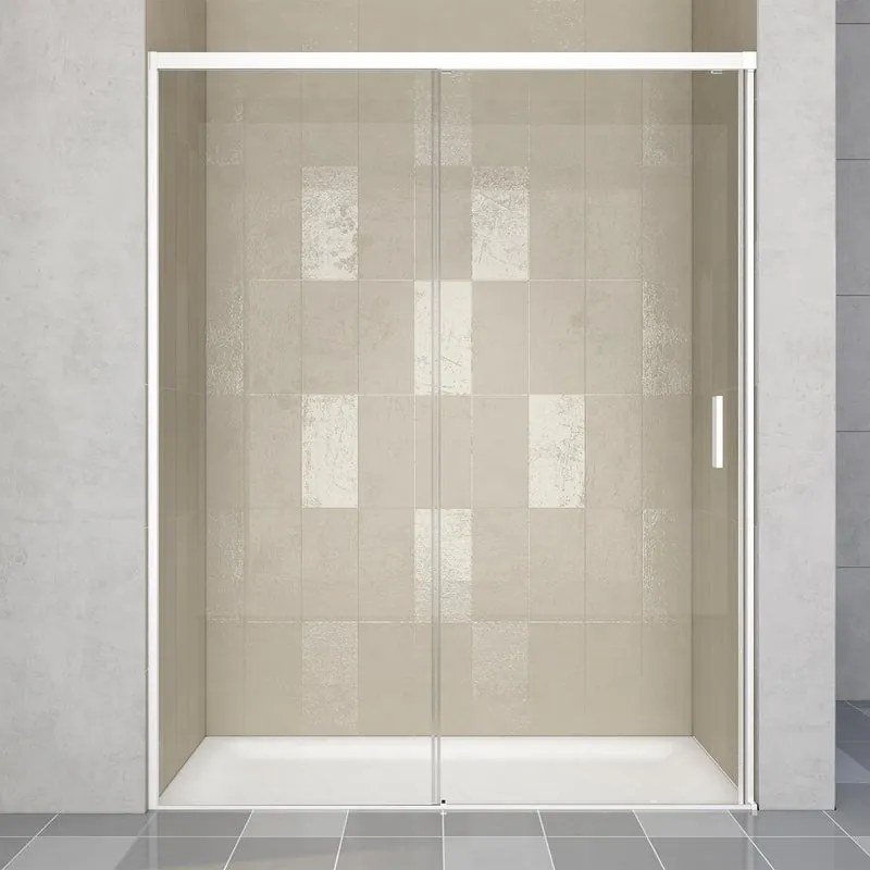 Porta doccia scorrevole L 138-139.5 cm x H 200 cm per nicchia in vetro trasparente SP. 6 mm, profilo opaco bianco, serie Jazz