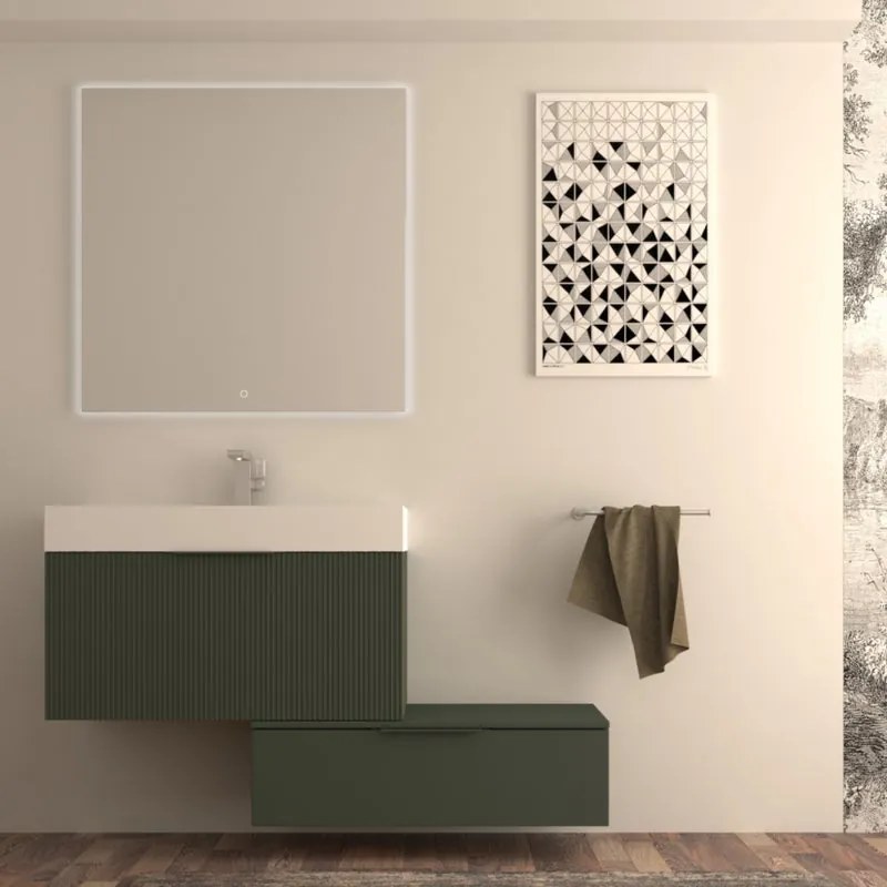 Mobile da bagno sotto lavabo BADEN HAUS Modula verde laccato opaco L 90 x H 43 x P 44 cm 2 cassetti, lavabo non incluso