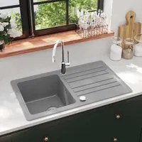 Lavandino cucina granito singolo con scolapiatti reversibile grigio