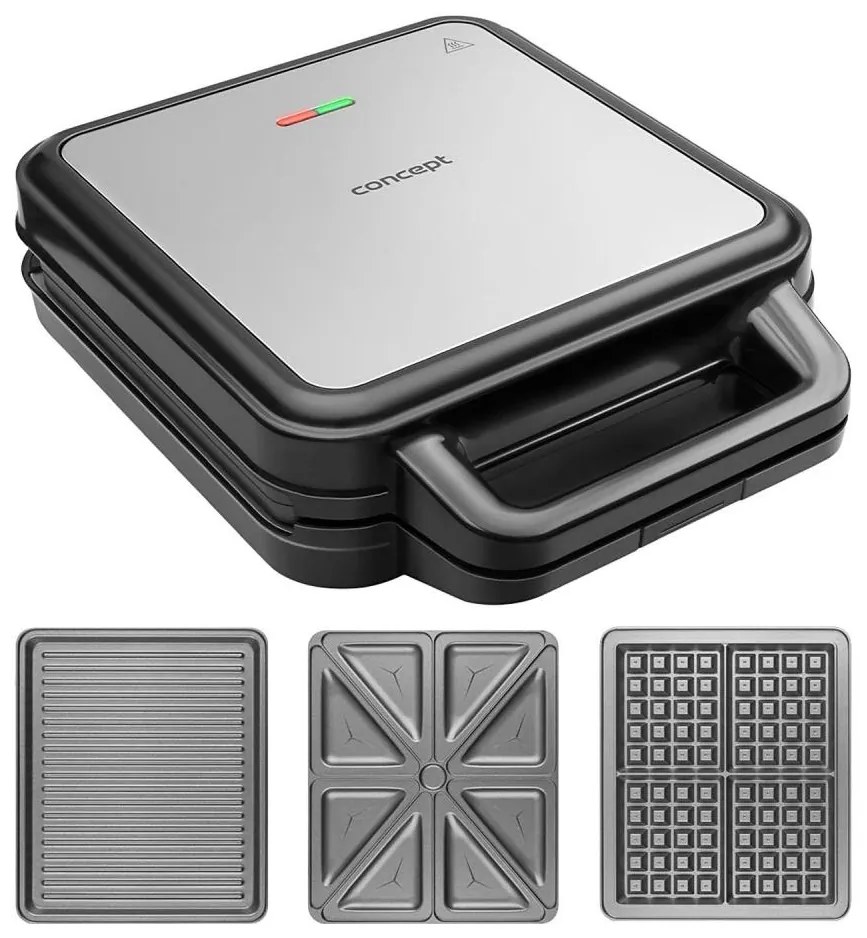 Concept SV3080 - Macchina per i panini FAMILY 3in1 1200W/230V nero/acciaio inossidabile