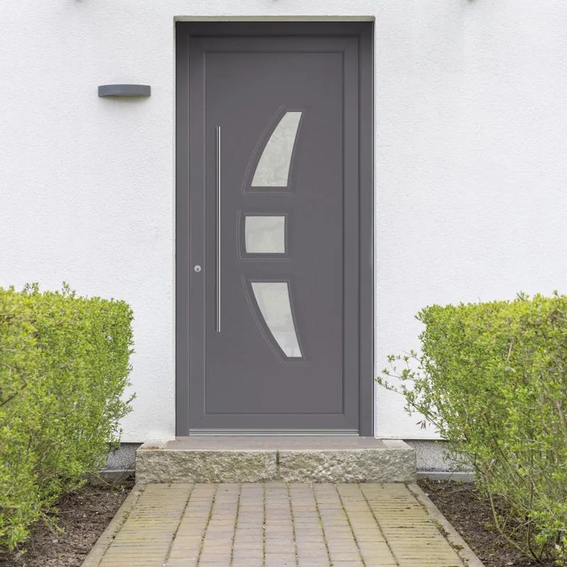 Portoncino d'ingresso Modern3 L 90 x H 210 cm in PVC grigio, apertura spingere a destra