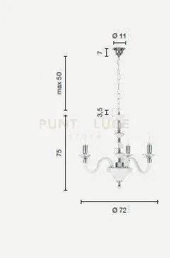 Lampadario gala 3 luci attacco e14 cristallo e cromo d.72cm