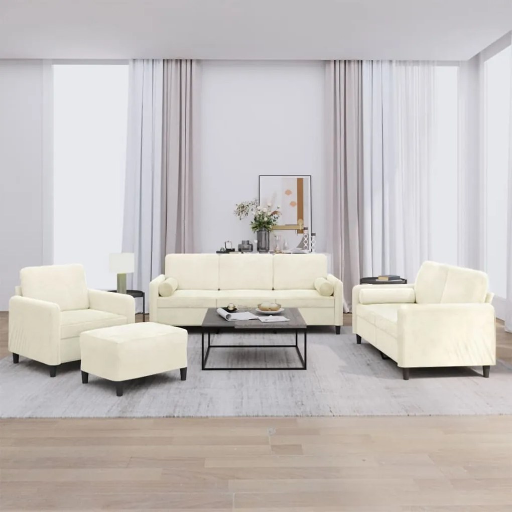 Set Di Divani 4 Pz Con Cuscini Crema İn Velluto /
