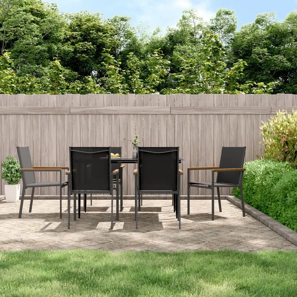 Set da pranzo da giardino 7 pz nero in textilene e acciaio