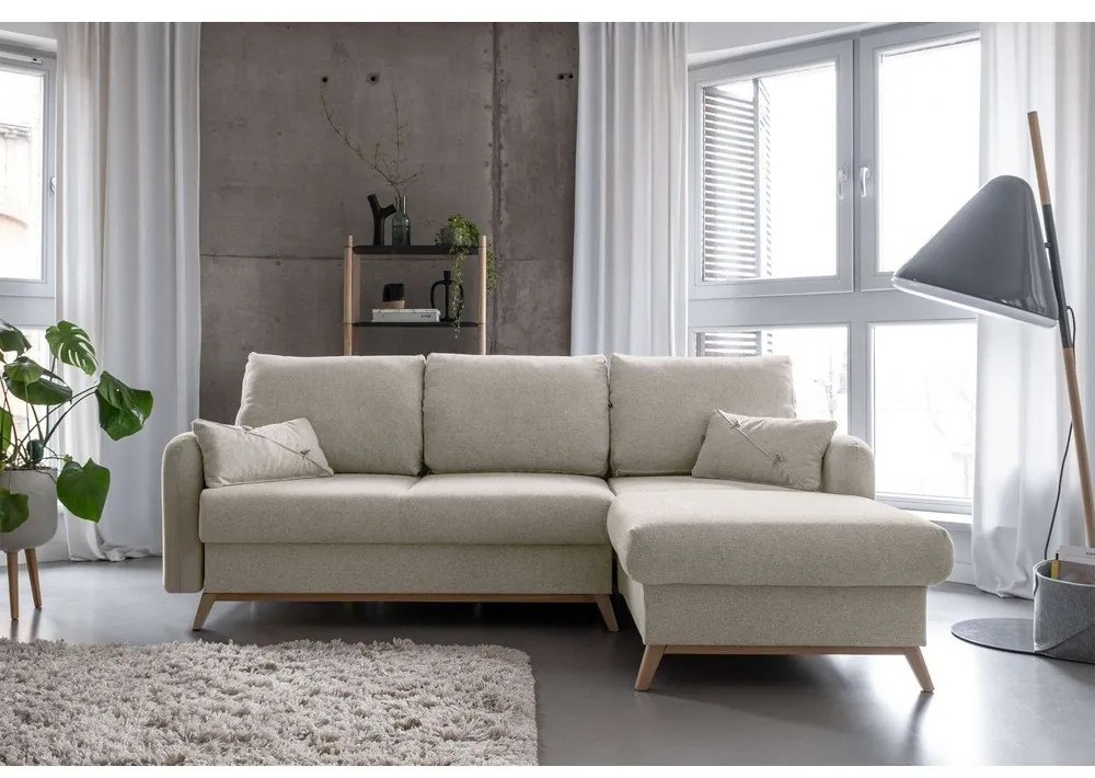 Divano letto angolare beige, angolo destro Scandic Lagom - Miuform