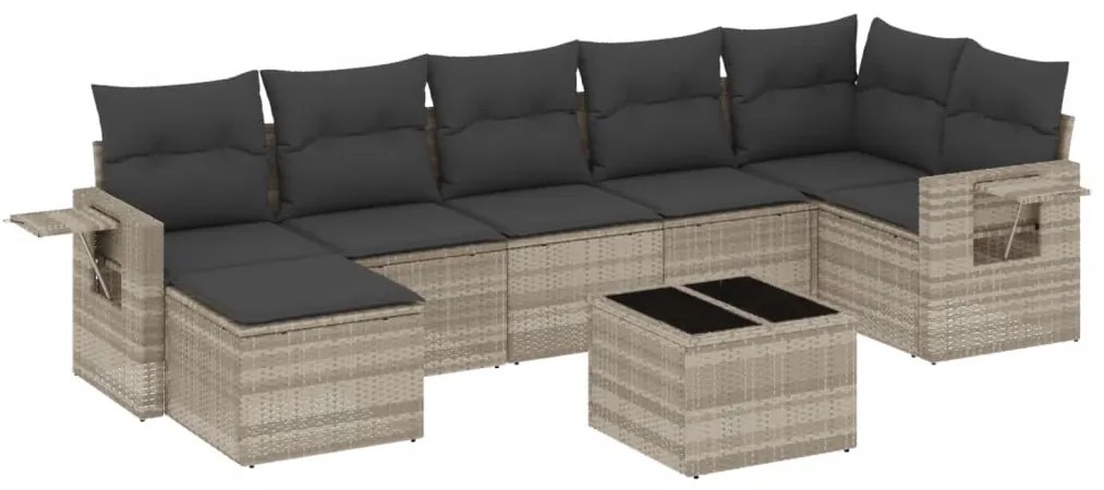 Set divano da giardino 8pz con cuscini grigio chiaro polyrattan