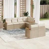 Set Divani da Giardino 7 pz con Cuscini Beige in Polyrattan 3226142