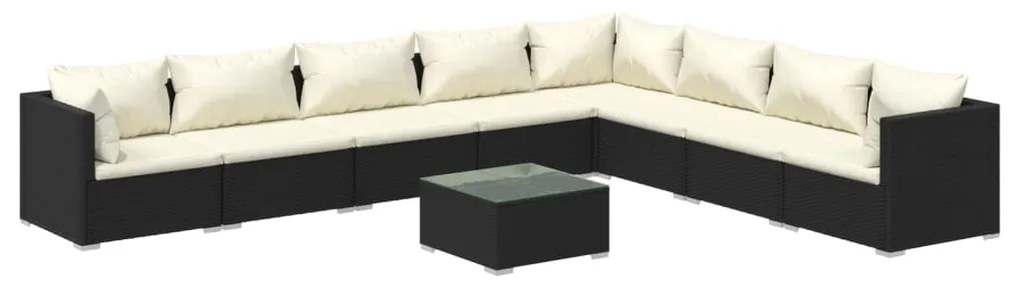 Set Salotto da Giardino 9 pz con Cuscini in Polyrattan Nero