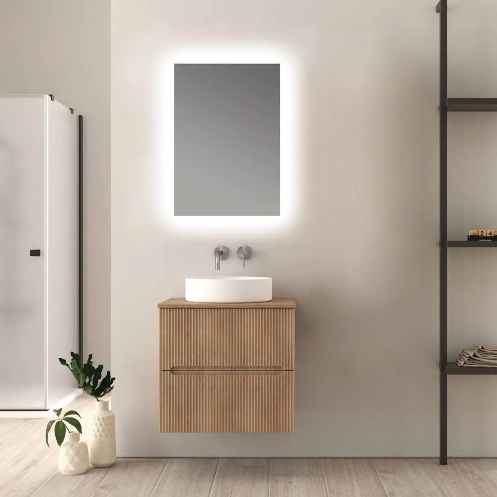 Mobile da bagno cannettato 60 cm sospeso rovere tabacco Palermo