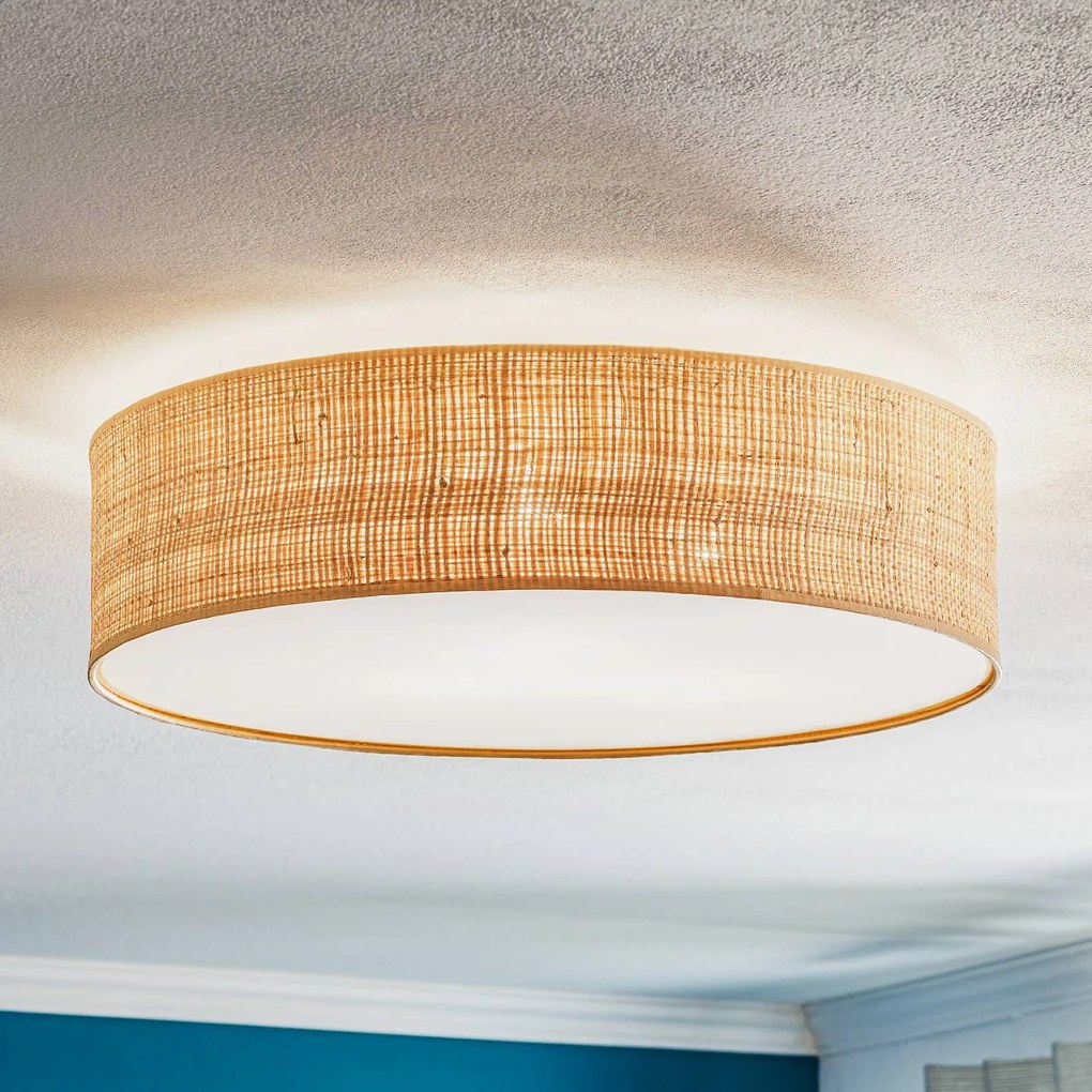 Eko-Light Plafoniera Leano beige rotonda in rattan