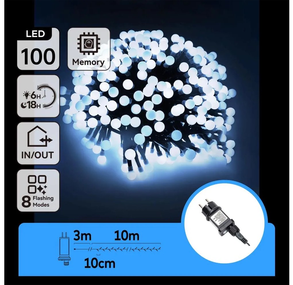Aigostar - Catena luminosa LED decorativa da esterno 100xLED/3,6W/230V/8 funzioni 10m IP44 bianco freddo