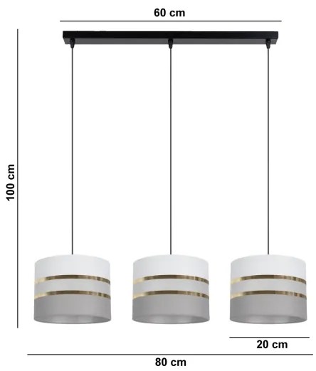 Lampadario su corda CORAL 3xE27/60W/230Vbianco/grigio